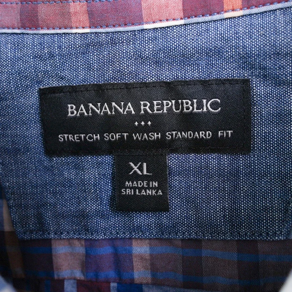 Banana Republic Mens XL Blue Red Plaid Stretch‎ Soft Wash Standard Fit Shirt